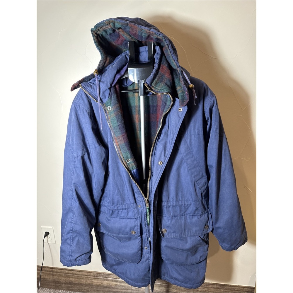 Vtg Field and Stream Men's Flannel Lined Coat Sz Medium Long Thinsulate 3M Blue